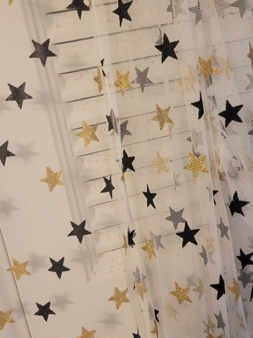 Sheer Star-Print Duster - Black & Gold Stars - Picture 3 of 3